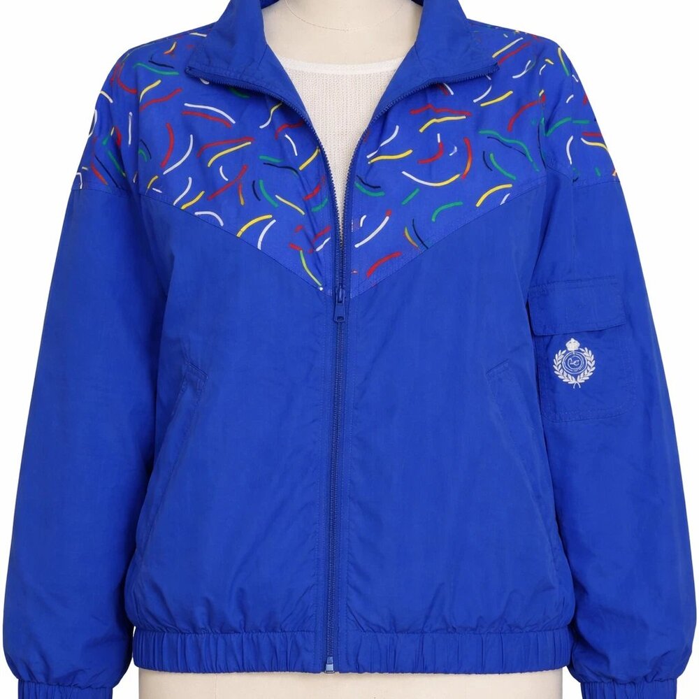 Vintage Liz Sport M Blue 1990s Retro Jacket Windbreaker - Full Zip polyester EUC